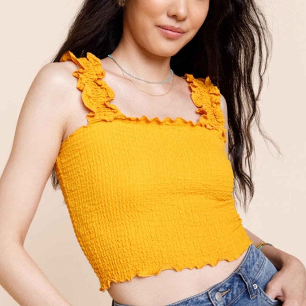 NWT! Francescas Yellow Smocked Ruffled Tank Top